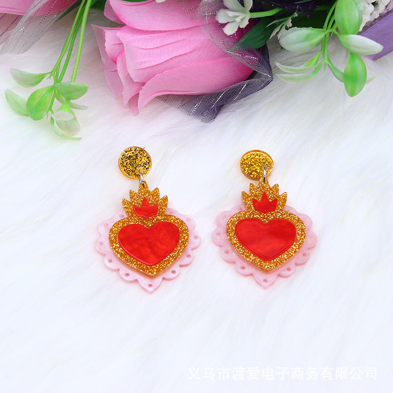 Wholesale Valentine's Day Heart Patchwork Acrylic Ear Studs